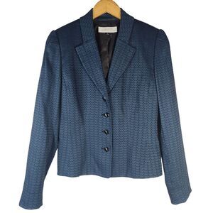 Tahari Arthur Levine Blue Chrcker Button Blazer Jacket